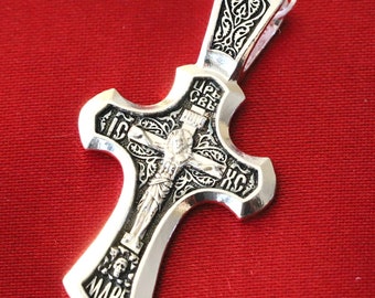 Save And Protect Orthodox Cross Necklace Christian Body Prayer Cross.Silver 925 New