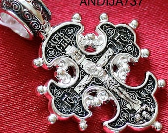 Russian Orthodox Crucifix Save and Protect Prayer. Silver 925. Christian Jewelry. Sale Price !!!