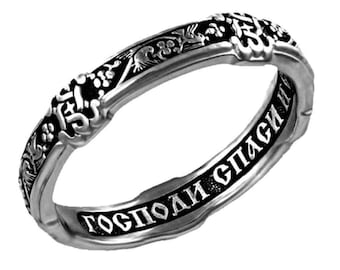 Ring Orthodox Silver 925 Ring, Russian Orthodox ring, Saint Bird Image, Prayer Save And Protect ,Russian Language, New model