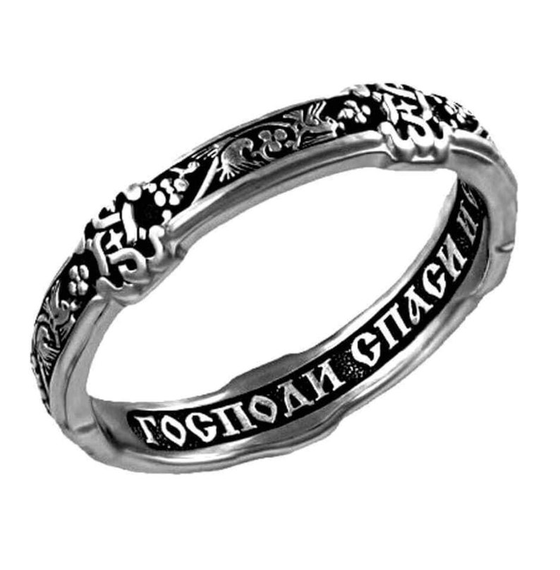 Ring Orthodox Silver 925 Ring, Russian Orthodox ring, Saint Bird Image, Prayer Save And Protect ,Russian Language, New model image 1