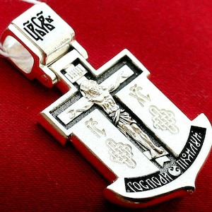 Sailor Anchor Beschermend Solid Body Cross Zilver 925 Russisch Grieks-orthodox. Sinterklaas Wonderwerker Patroon