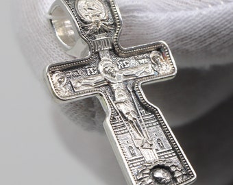 Saint Nicholas Wonderworker Christian Greek Body Cross Pendant Orthodox Necklace Jewelry Silver 925.