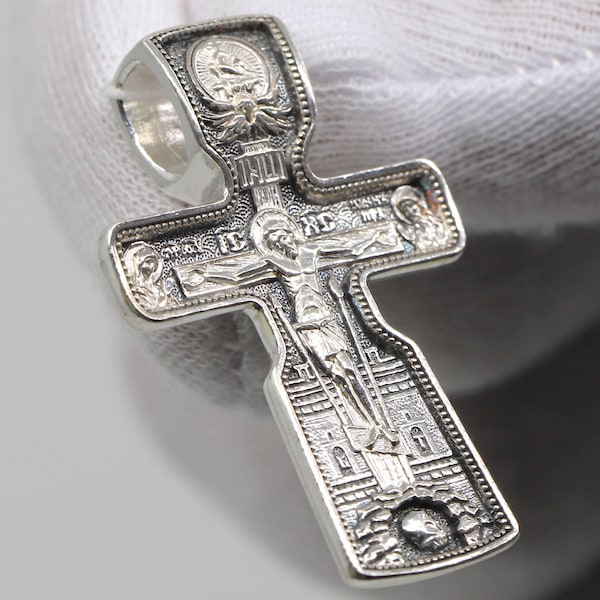 Saint Nicholas Wonderworker Christian Greek Body Cross Pendant Orthodox Necklace Jewelry Silver 925.