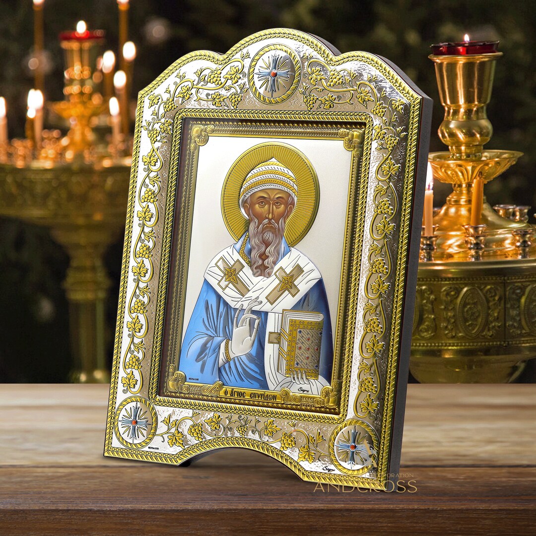 Handmade Saint Spyridon Icon, Silver Plated Orthodox Christian Art ...