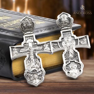 Zilver 925 kruis beschermengel zeldzaam Grieks-orthodox kruis beschermend heilige apostelen Petrus Paulus Andreas Heilige Drie-eenheid Sint-Fyodor