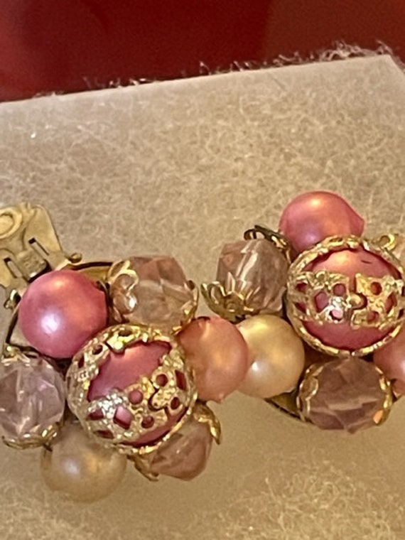 Ladies Pink beaded vintage earrings from Hong Kong - image 4