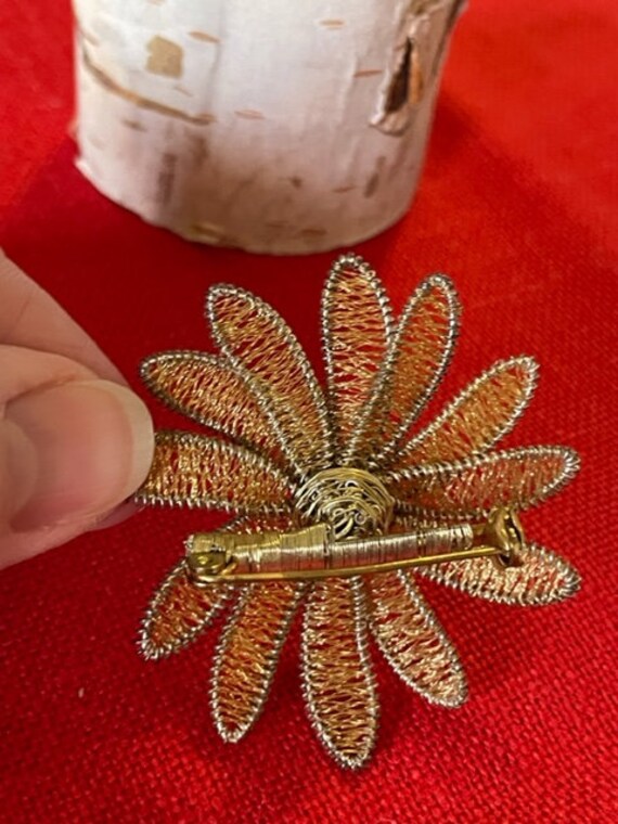 Hand wrapped wire brooch pin in gold and copper Gem