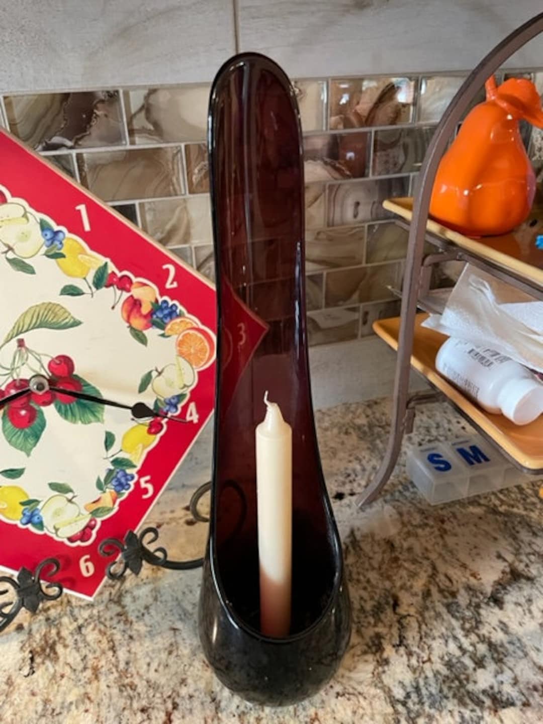 Viking Tall Purple Glass Candle Holder Mid Century Modern Etsy