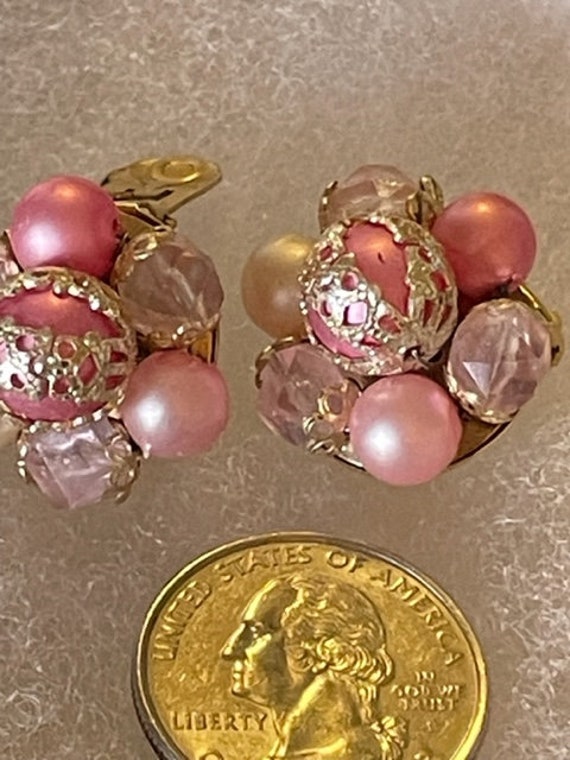 Ladies Pink beaded vintage earrings from Hong Kong - image 2