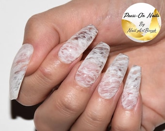 Icy Nails / Icy Press On Nails For Winter / Semi Transparent Ice Nail Art / Custom Long Glue On Nails / Fake Nails For Winter Christmas Nail