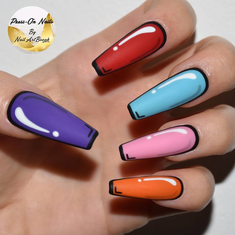 Pop Art Cartoon Press on Nails / Viral Comic Book Nails / Pop Art Glue