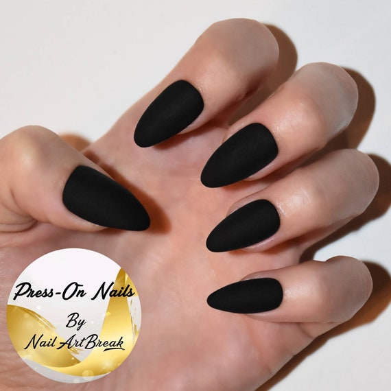 ELEGANT BLACK NAILS Glossy and Matte French Handpainted Press on Nails  Stiletto Oval Almond Square Coffin Balerina Long Medium Short - Etsy | Black  nails, Matte black nails, Matte nails