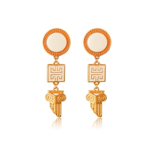 Greek-chic earrings with meander and Ionic column