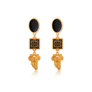 Antigone, Handmade Greek-chic earrings with meander and Ionic column, woman&#39;s jewelry, Greek-chic
