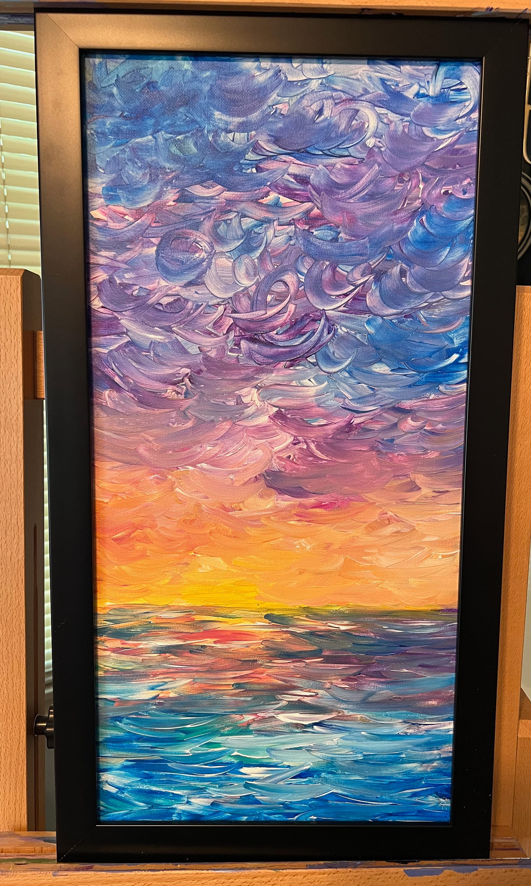 Abstract Ocean Sunrise, Original Acrylic Painting on Canvas