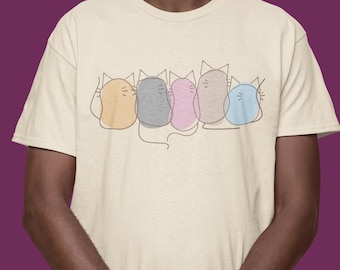 Cute Pastel Cat T-Shirt Kawaii Kitty Graphic Tee Cat Lovers Aesthetic Cat Lover Gift Cute Cat Mum Dad Gift Blob Cat Tshirt