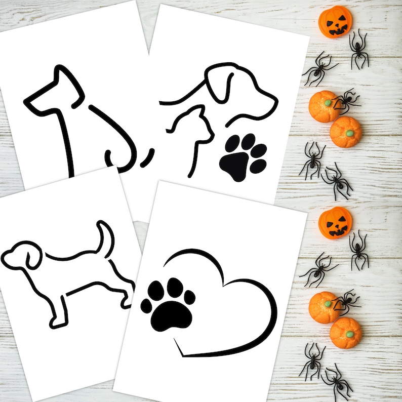 Printable Pumpkin Face Stencil Dog Template Set Jack-o-lantern Pumpkin ...