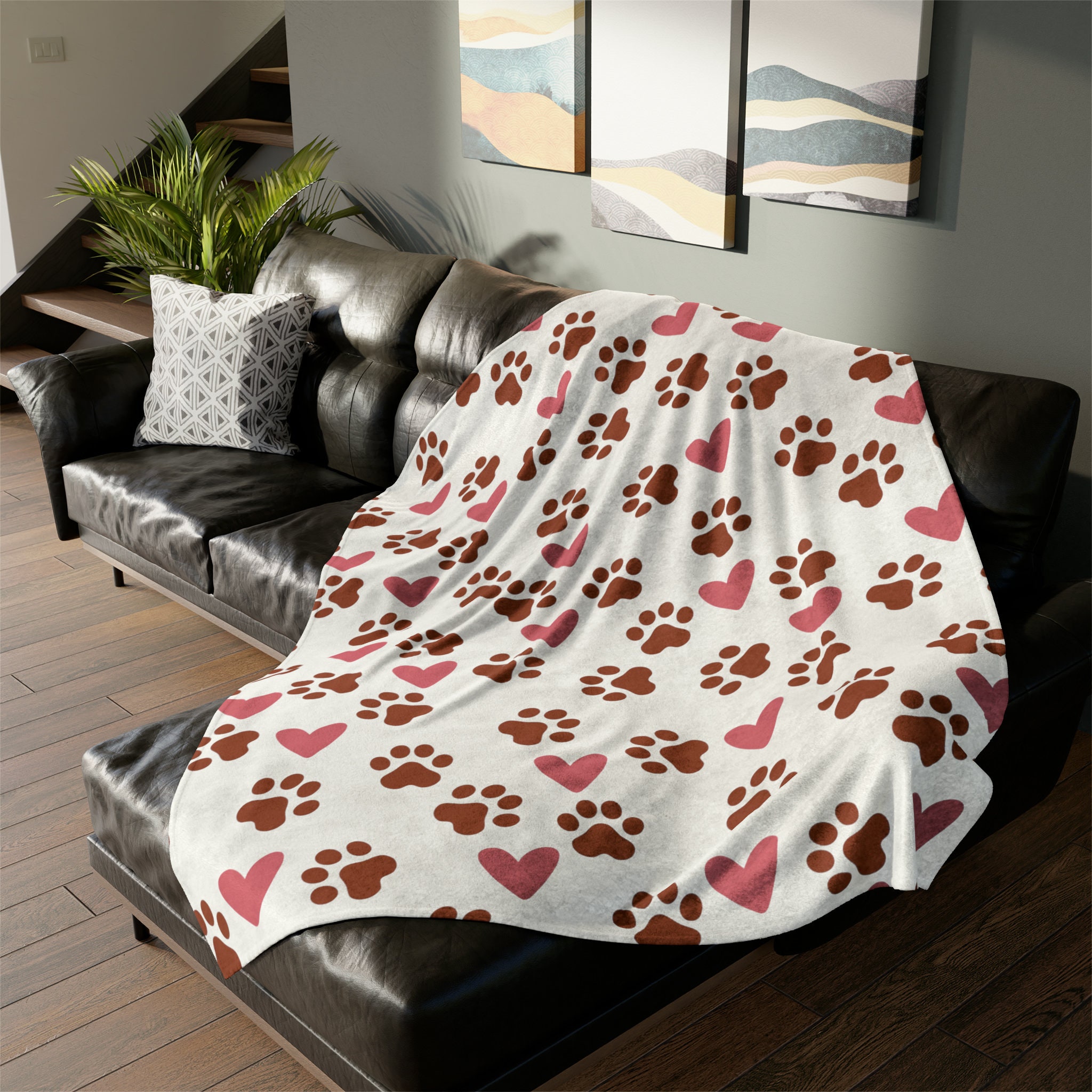 Dog Paw Print Blanket Love Heart Dog Lover Throw Blanket Fleece Blanket ...