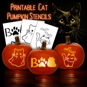 Stencilset kat pompoensnijwerk halloween jack-o-lantern (pdf-patroon)