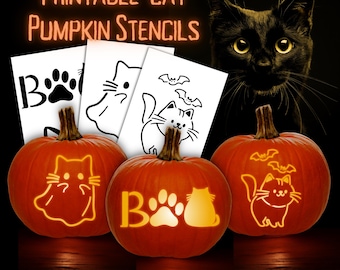 Cat Pumpkin Carving Stencil Set Halloween Jack-o-lantern (PDF Pattern)