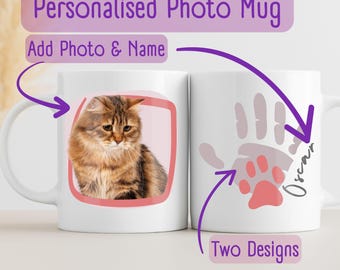 Personalised Pet Photo Mug Pawprint Dog Name Gift Cat Name Handprint Mug Custom Pet Unique Cat Lovers Gift Custom Pet Name Dog Lover Gift