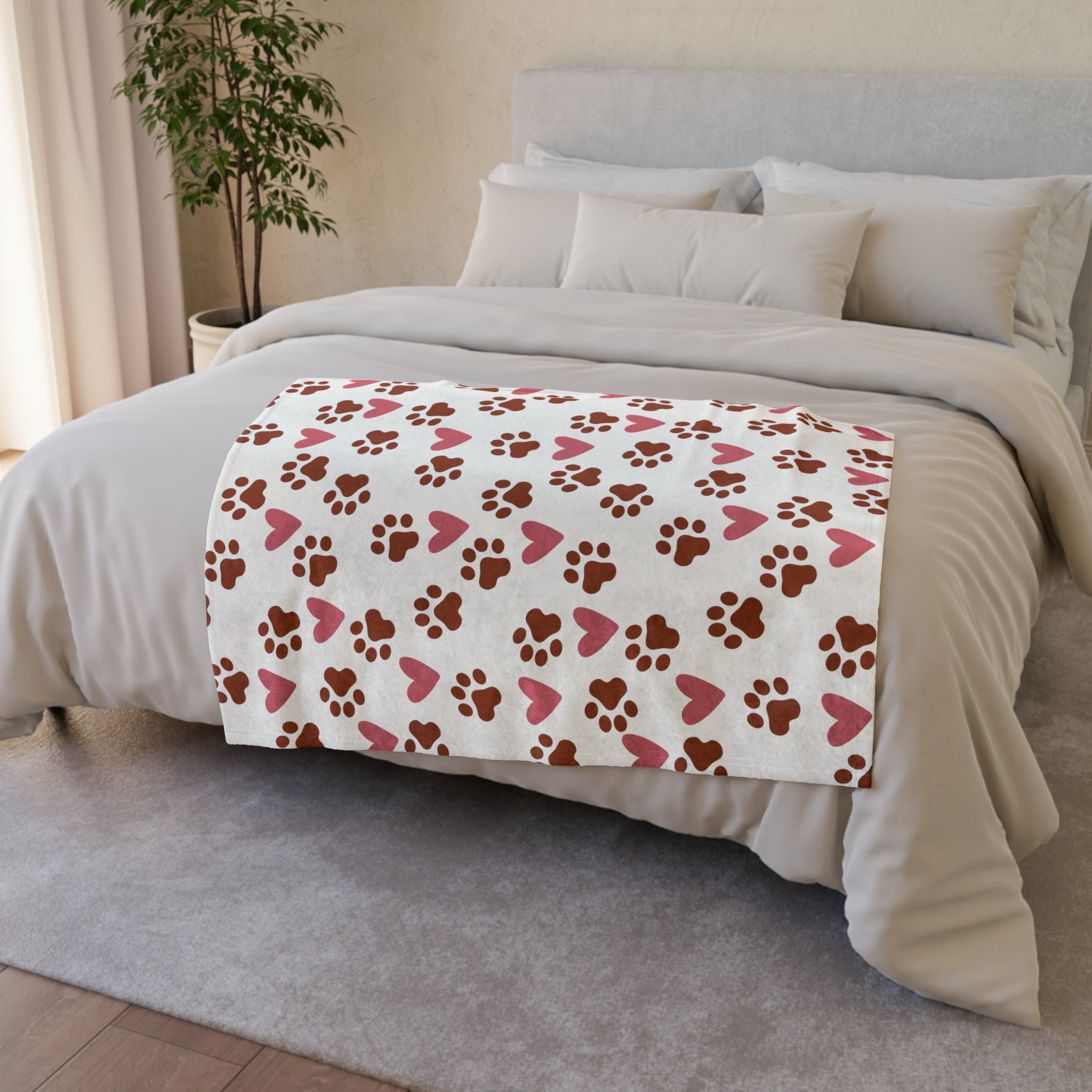Dog Paw Print Blanket Love Heart Dog Lover Throw Blanket Fleece Blanket ...
