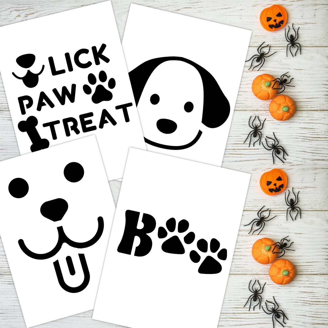 Dog Designs Printable Pumpkin Face Stencil Template Set Jack-o-lantern Carving Halloween Craft ...
