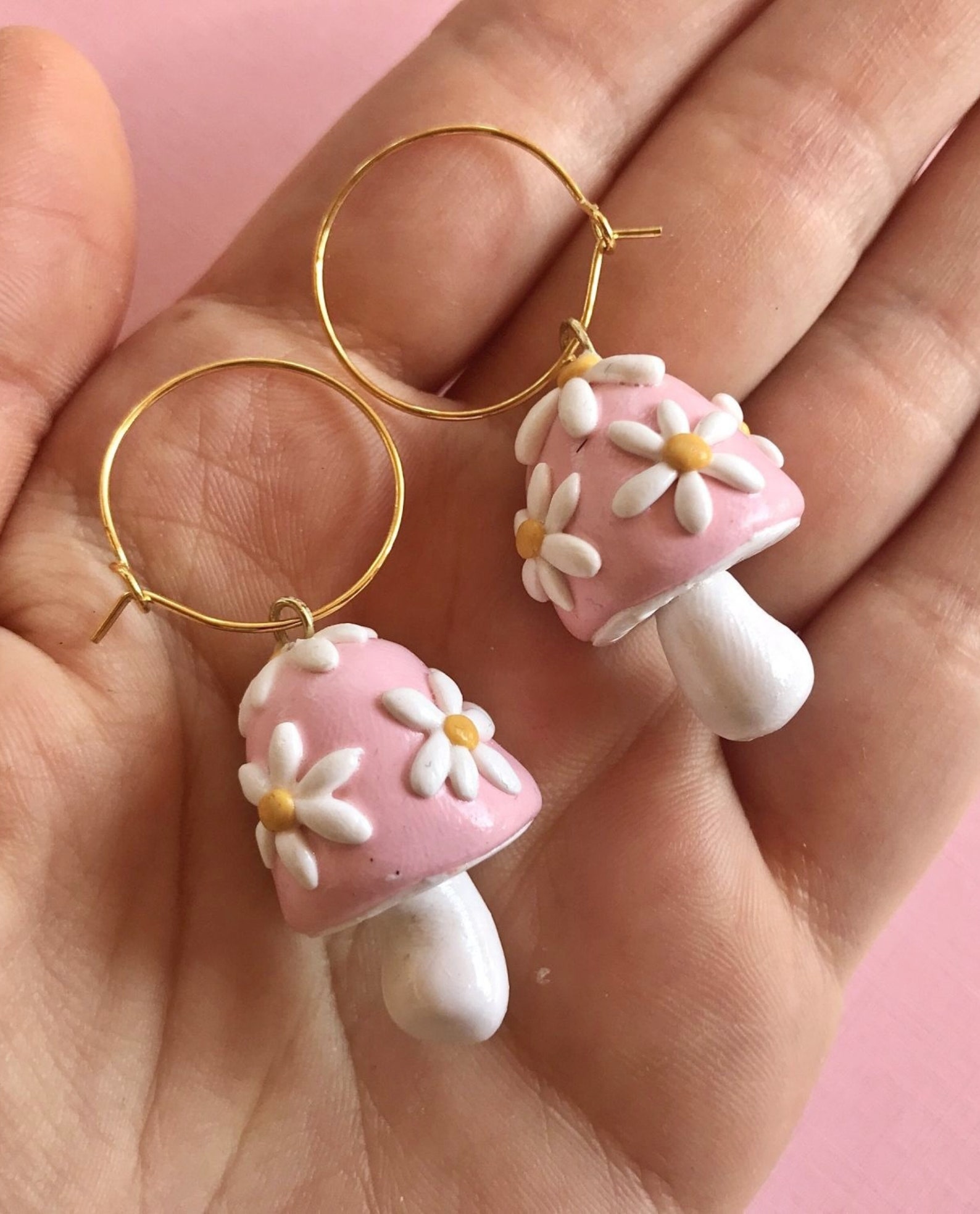 Retro Mushroom Earrings/ Cottagecore mushroom hoops/ Rainbow | Etsy