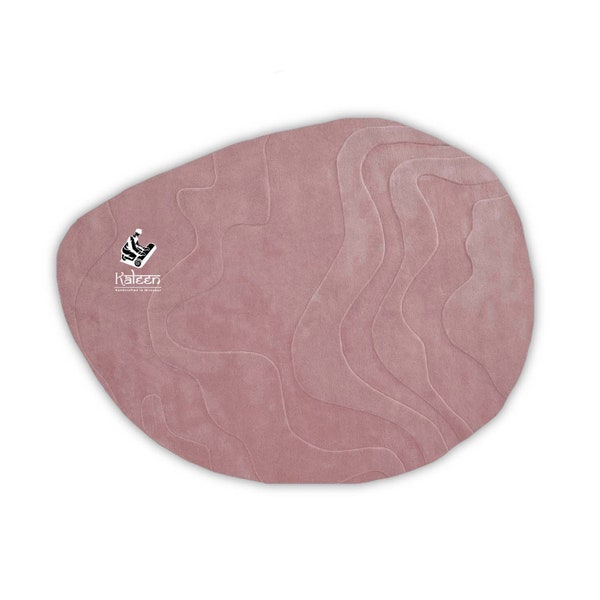 Modern Abstract Irregular Shape Premium Woollen Hand Tufted Rose Gold / Pink Alternating High & Low Pile Height Area Rug
