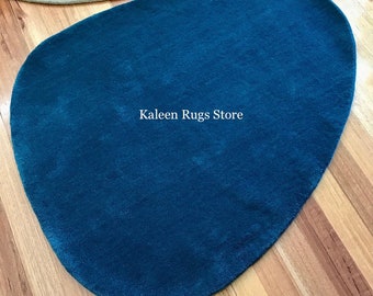 Modern Abstract Irregular Stone Shape Woolen Hand Tufted Solid Colour Plush Area Rug for Living Room, Bedroom, Kids’ Room, Dining Room