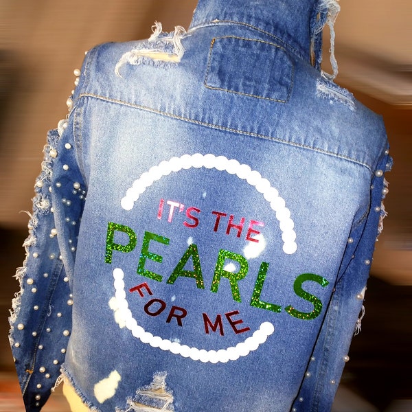 Custom Denim Alpha Kappa Alpha « It’s the Pearls for Me » inspiré de la veste Jean