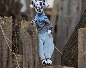 Cachorro Dálmata de Pelúcia Articulado: Cachorrinho Pintado de Pelúcia Feito à Mão