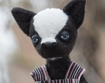 art doll Dog handmade textile doll toy terrier