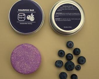 Blueberry SHAMPOO BAR in tin can KIDS eco zero waste sustainable no plastic vegan handcrafted oily dry best seller hair care solid sample