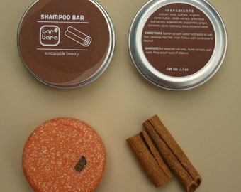 Cinnamon SHAMPOO BAR in TIN can eco zero waste sustainable no plastic vegan handcrafted oily dry best seller allhair care gifts solid sample