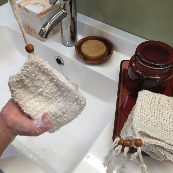 SOAP SAVER natural bag Sisal Agave Loofah Handmade Mesh Bag with Drawstring for Bath & Shower sustainable ecofriendly zero waste organic