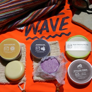 BUNDLE gift set Shampoo Conditioner bars cotton-hemp Rounds Soap Savers Styling fiber eco sample Zero-waste Plastic free Sustainable organic