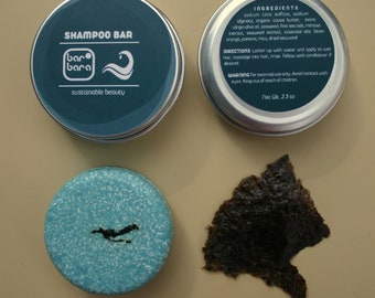 Seaweed SHAMPOO BAR in tin can men eco zero waste sustainable no plastic vegan handcrafted oily dry best seller hair care gifts solid sample