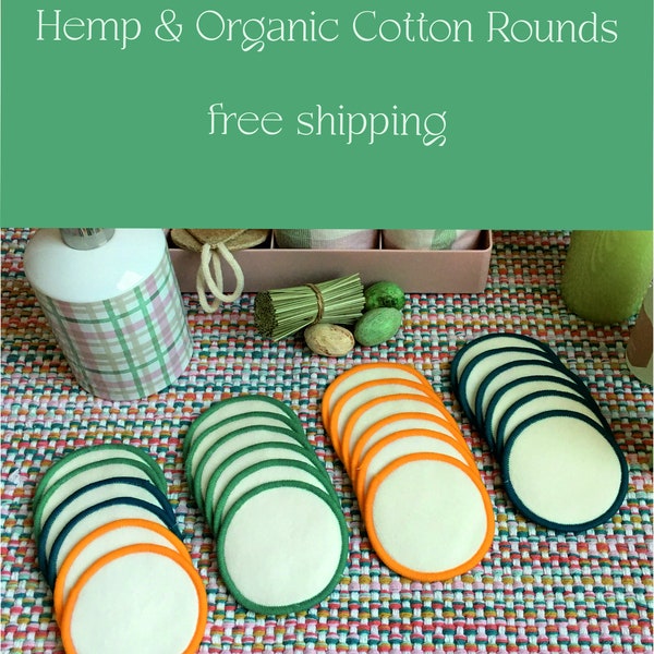 Hemp Organic Cotton Rounds pads antibacterial reusable sustainable natural eco-friendly zero-waste make-up Facial Cleansing premium nobleach