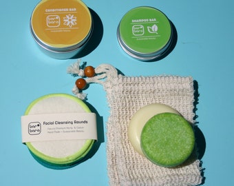 BUNDLE gift set Shampoo Conditioner cotton-hemp Rounds Soap Savers Bar eco solid vegan sample Zero-waste Plastic free Sustainable organic
