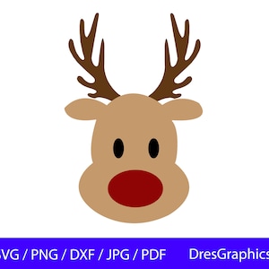 Reindeer SVG, Reindeer Clipart, Christmas SVG, Reindeer Face SVG, Cute Reindeer Red Nose Svg, Reindeer Clipart, Deer Svg, Reindeer Face Svg