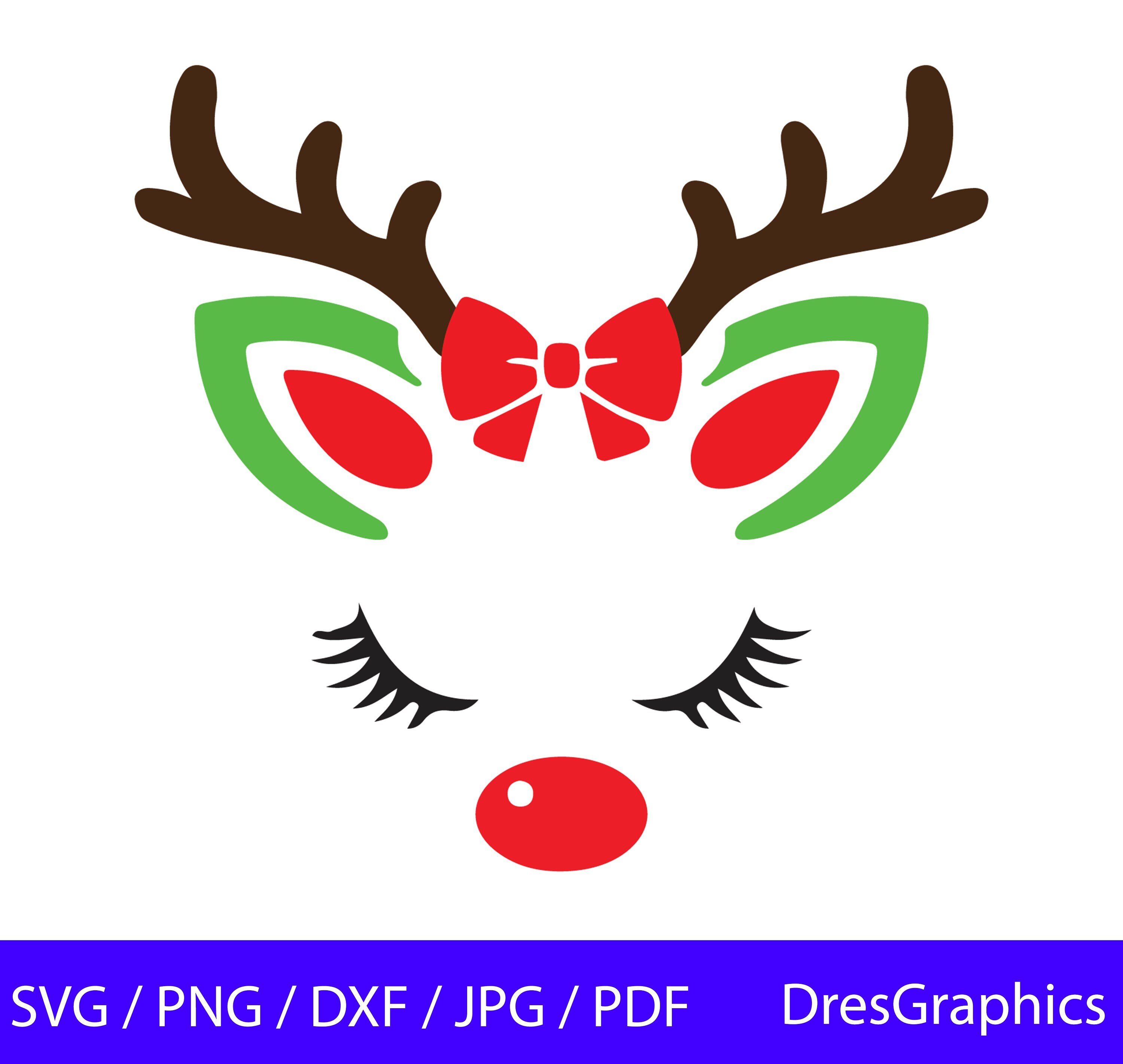 Reindeer With Bow Girl Reindeer SVG Instant Digital Etsy