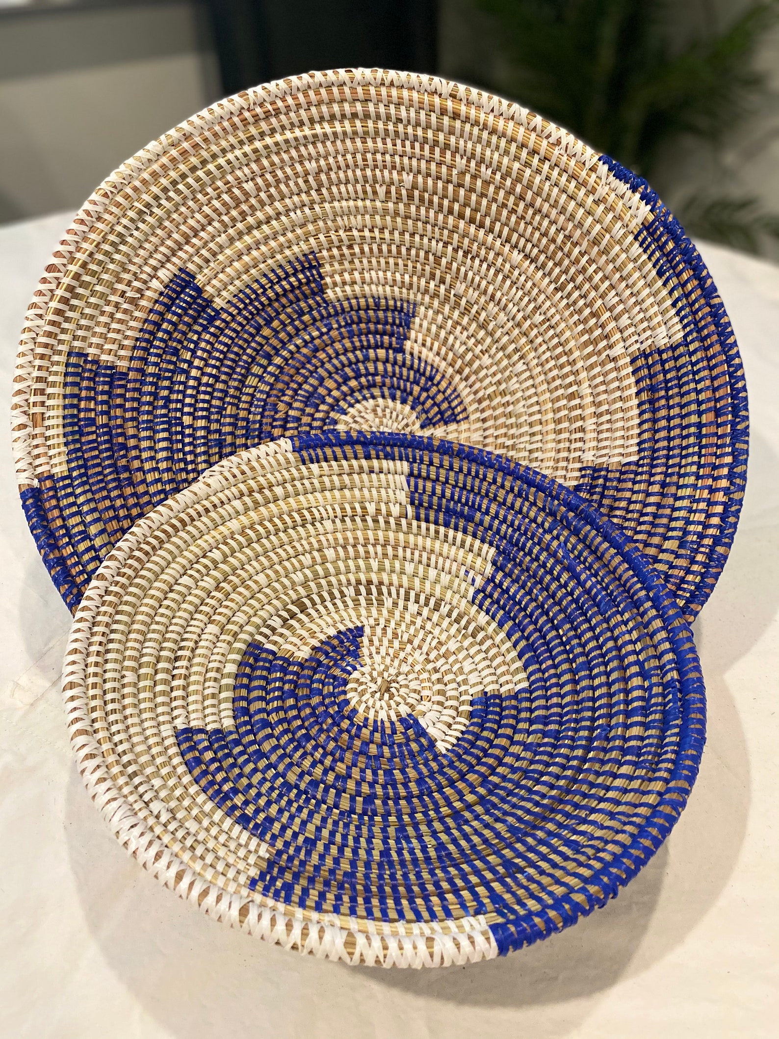Blue and White wicker bowls Boho wall basket Extra large Etsy