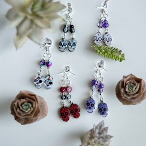 Edgy Skull Earrings with Gothic Charms  Emo Jewelry for a Unique Style  Bold and Alternative Fashion Statement- Day of the Dead