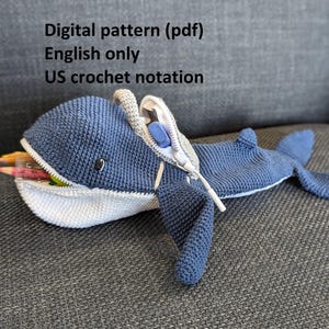 クジラの鉛筆バッグのかぎ針編みパターン