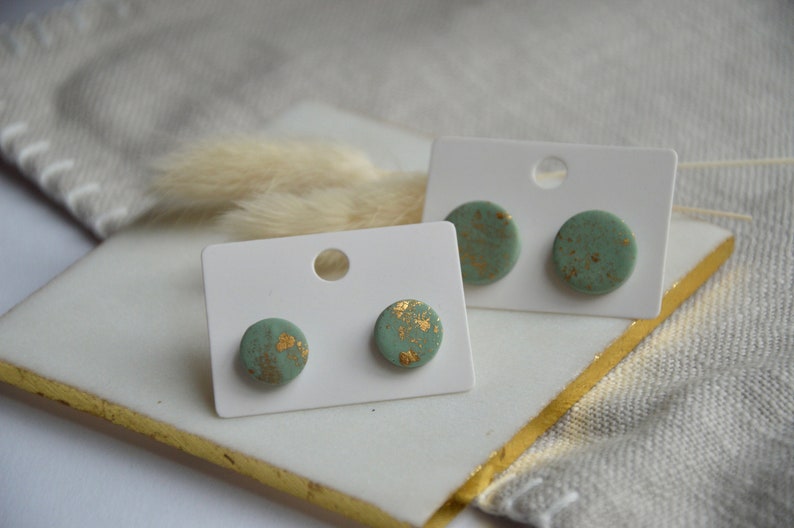 Ohrstecker Golden Mint Polymer Clay, mint, Gold rund Bild 6