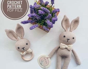 Bunny - Baby Set 2 in 1 Crochet Pattern PDF, Crochet Amigurumi, Crochet Baby Rattle,  Crochet Bunny Pattern, Crochet Baby Rattle Pattern