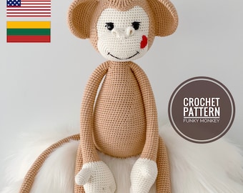 Funky Monkey Crochet Pattern, Crochet Monkey Pattern, PDF file, Crochet toy, Amigurumi, Crochet animal, Stuffed toy, Lovely Toy, Big Toy