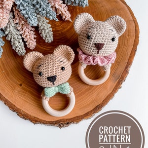 Teddy Bear Rattle Set Crochet Pattern 2 in 1 PDf, Crochet Rattle, Amigurumi, Crochet Amigurumi, Crochet Toy, Crochet Teddy Bear, Newborn