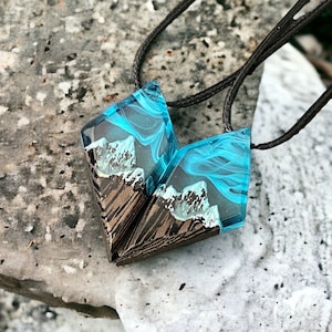 Mountain couple resin necklaces, glow in the dark pendant , Fresh Couple Best Friend Jewelry ,Wooden handmade pendant, gift necklace